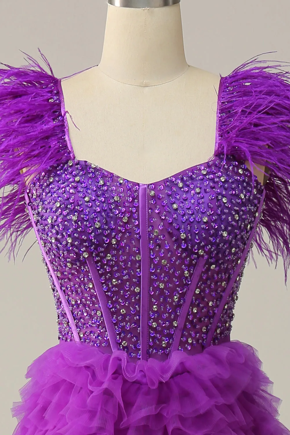 A Line Sweetheart Purple Long Prom Dress with Beading Feathers sold by Zapaka product image thumbnail 4