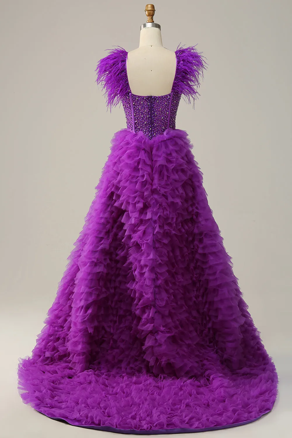A Line Sweetheart Purple Long Prom Dress with Beading Feathers sold by Zapaka product image thumbnail 2