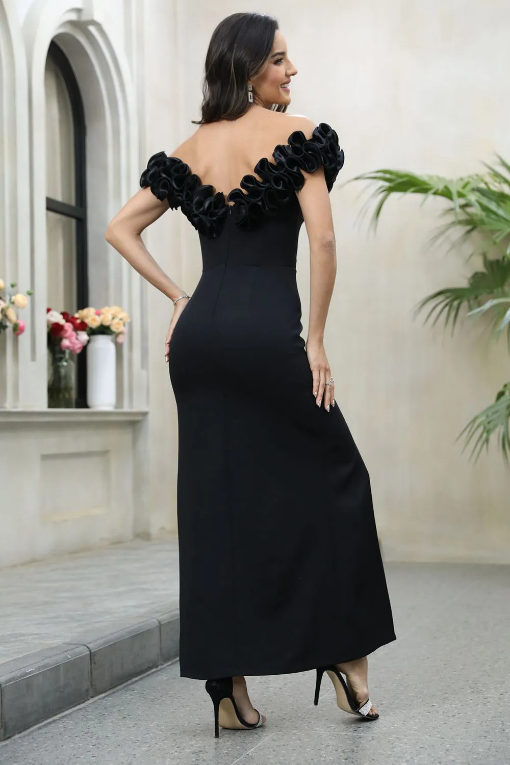 Black Off The Shoulder Prom Dress with Slit sold by Zapaka product image thumbnail 2