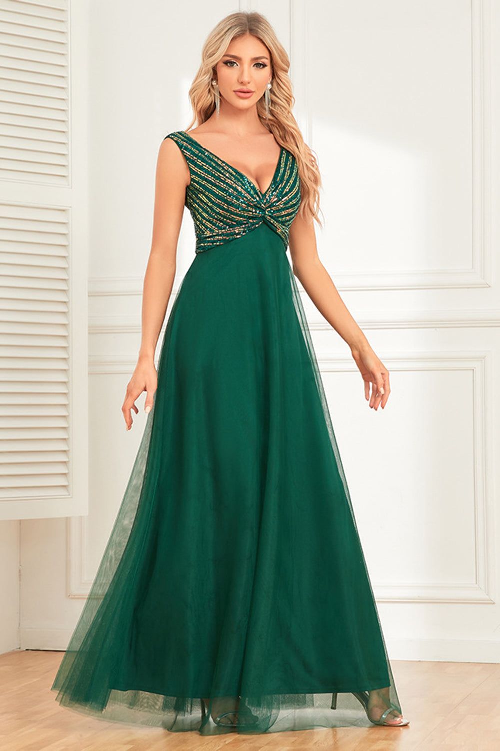 Dark Green A Line Chiffon Formal Dress sold by Zapaka product image thumbnail 5