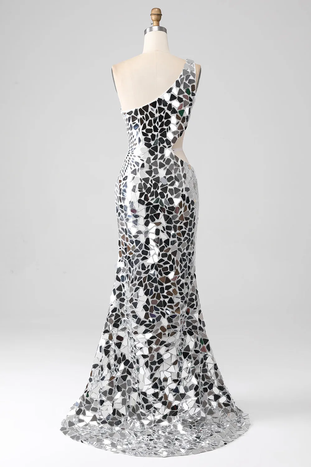 Silver Mirror Sequins One Shoulder Prom Dress with Hollow-out sold by Zapaka product image thumbnail 2