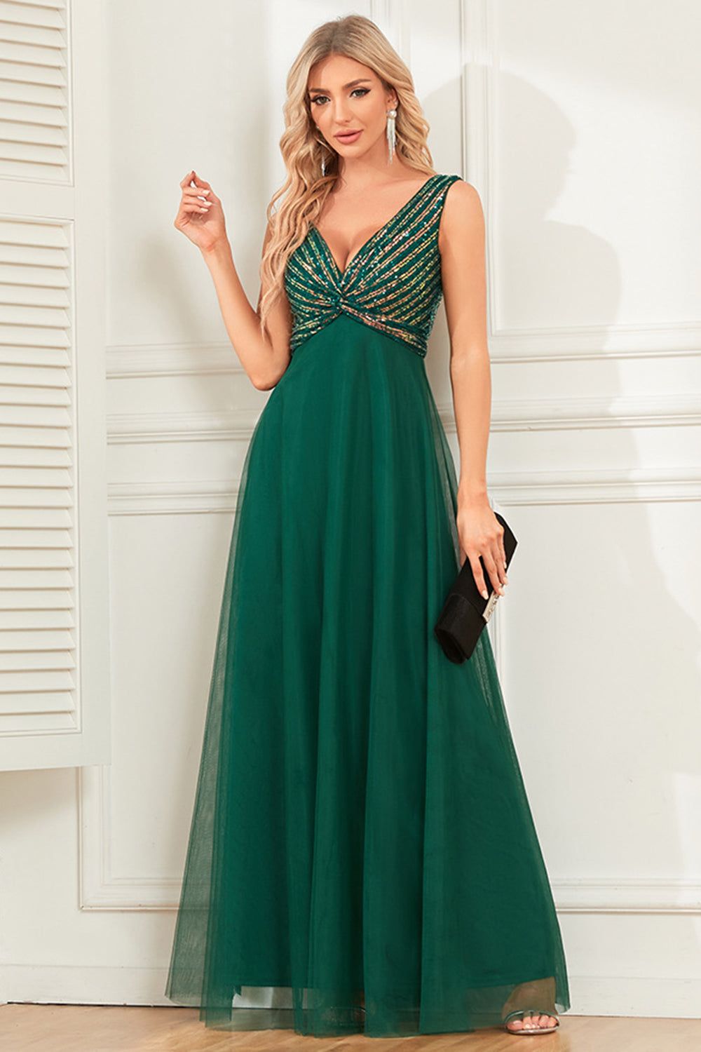 Dark Green A Line Chiffon Formal Dress sold by Zapaka