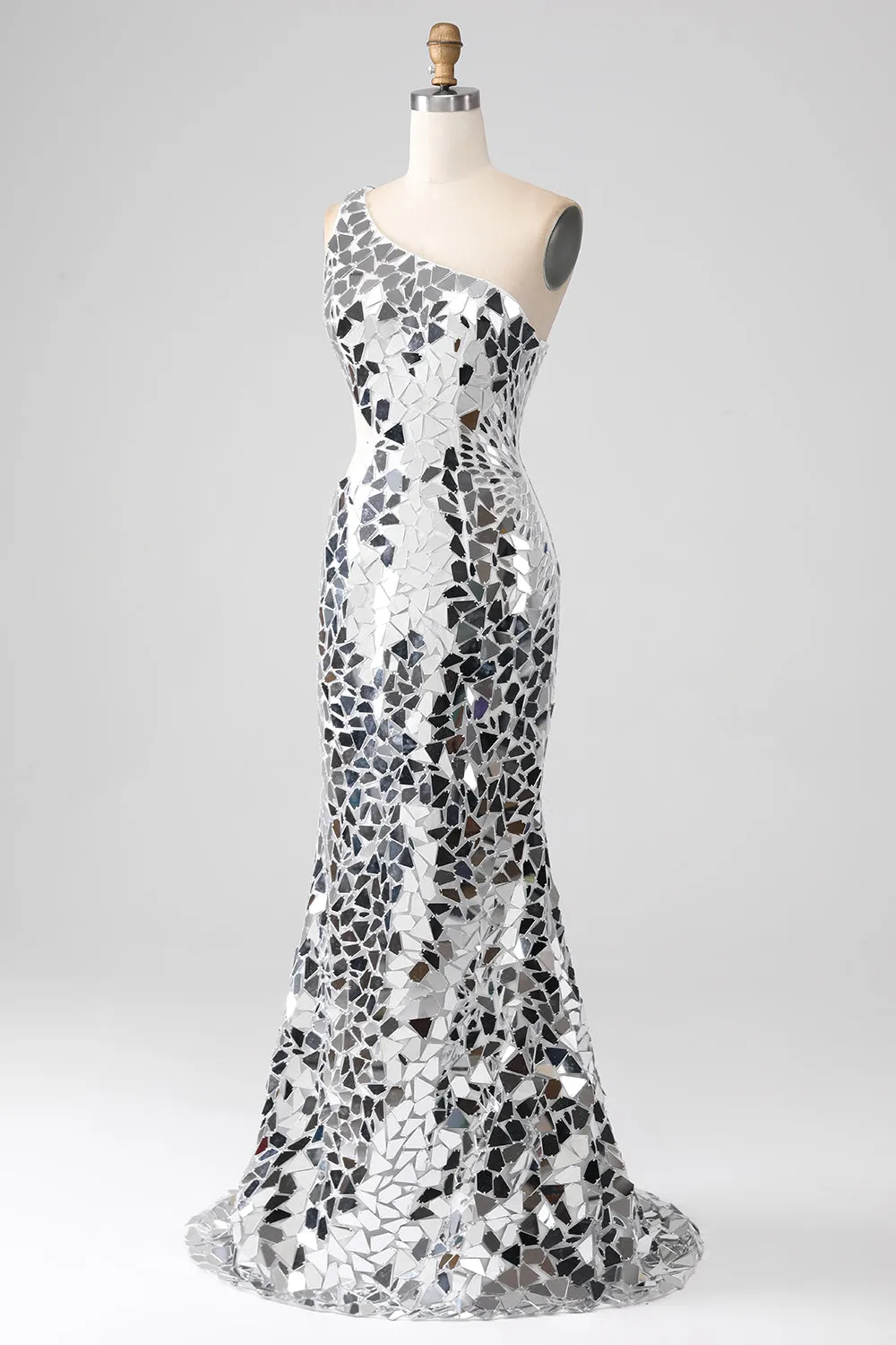 Silver Mirror Sequins One Shoulder Prom Dress with Hollow-out sold by Zapaka product image thumbnail 3