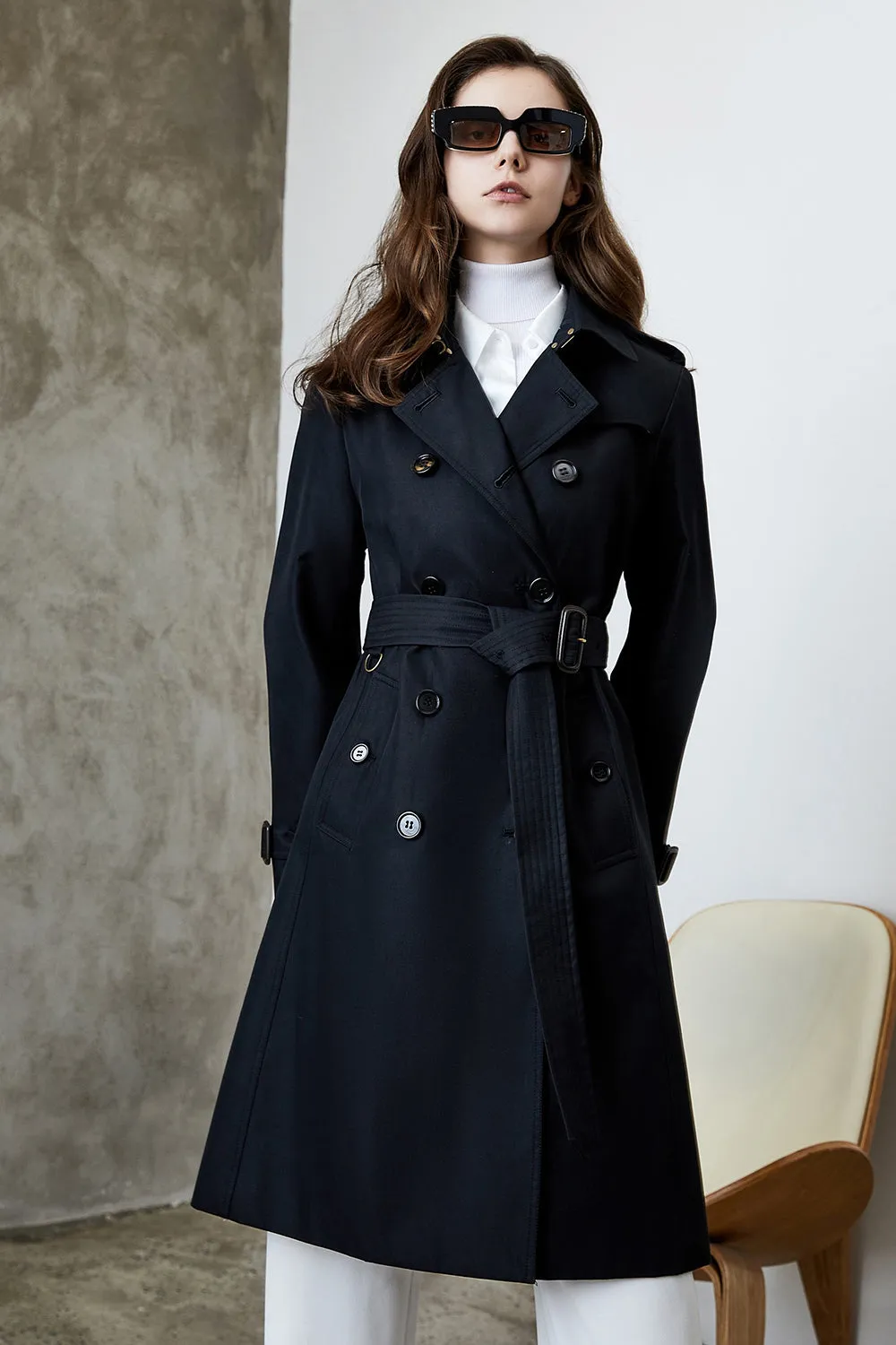 Black Lapel Double Breasted Trench Coat with Belt sold by Zapaka product image thumbnail 5