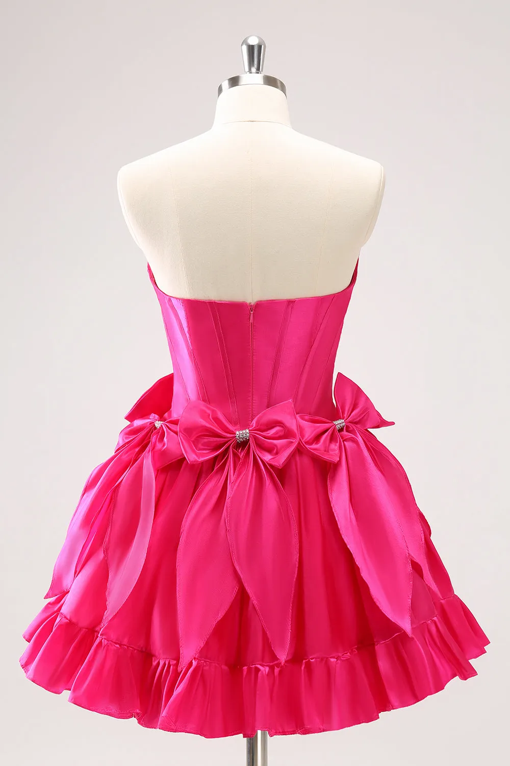 Fuchsia A Line Strapless Corset Short Homecoming Dress With Bows sold by Zapaka product image thumbnail 2