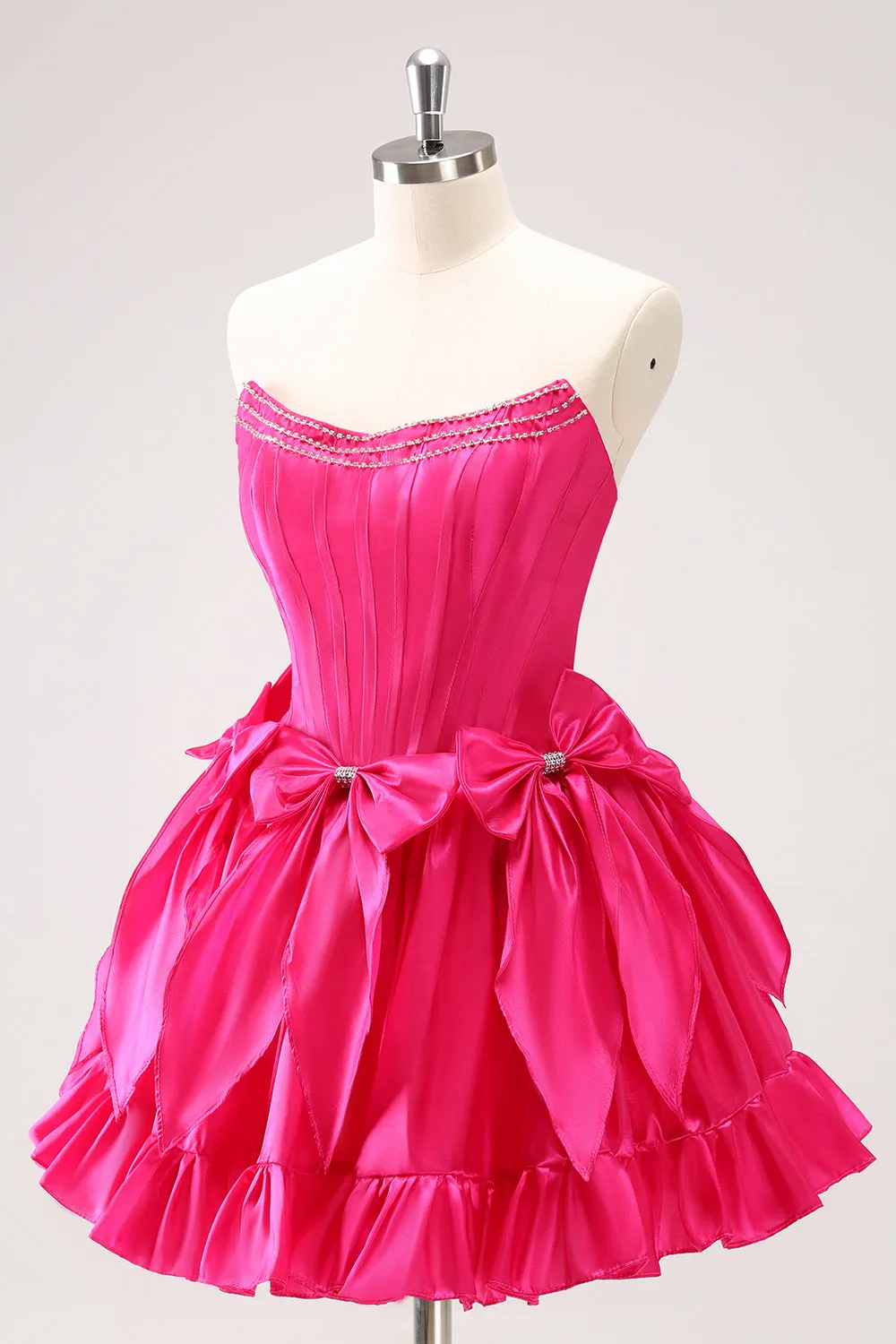 Fuchsia A Line Strapless Corset Short Homecoming Dress With Bows sold by Zapaka product image thumbnail 3