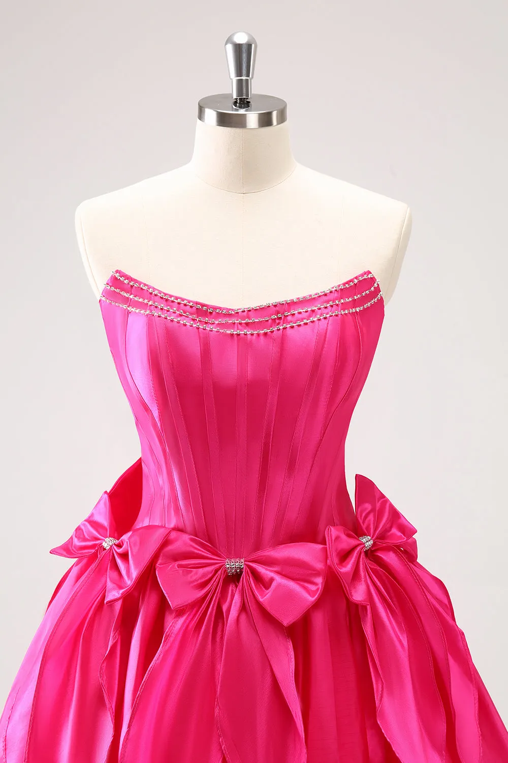 Fuchsia A Line Strapless Corset Short Homecoming Dress With Bows sold by Zapaka product image thumbnail 4