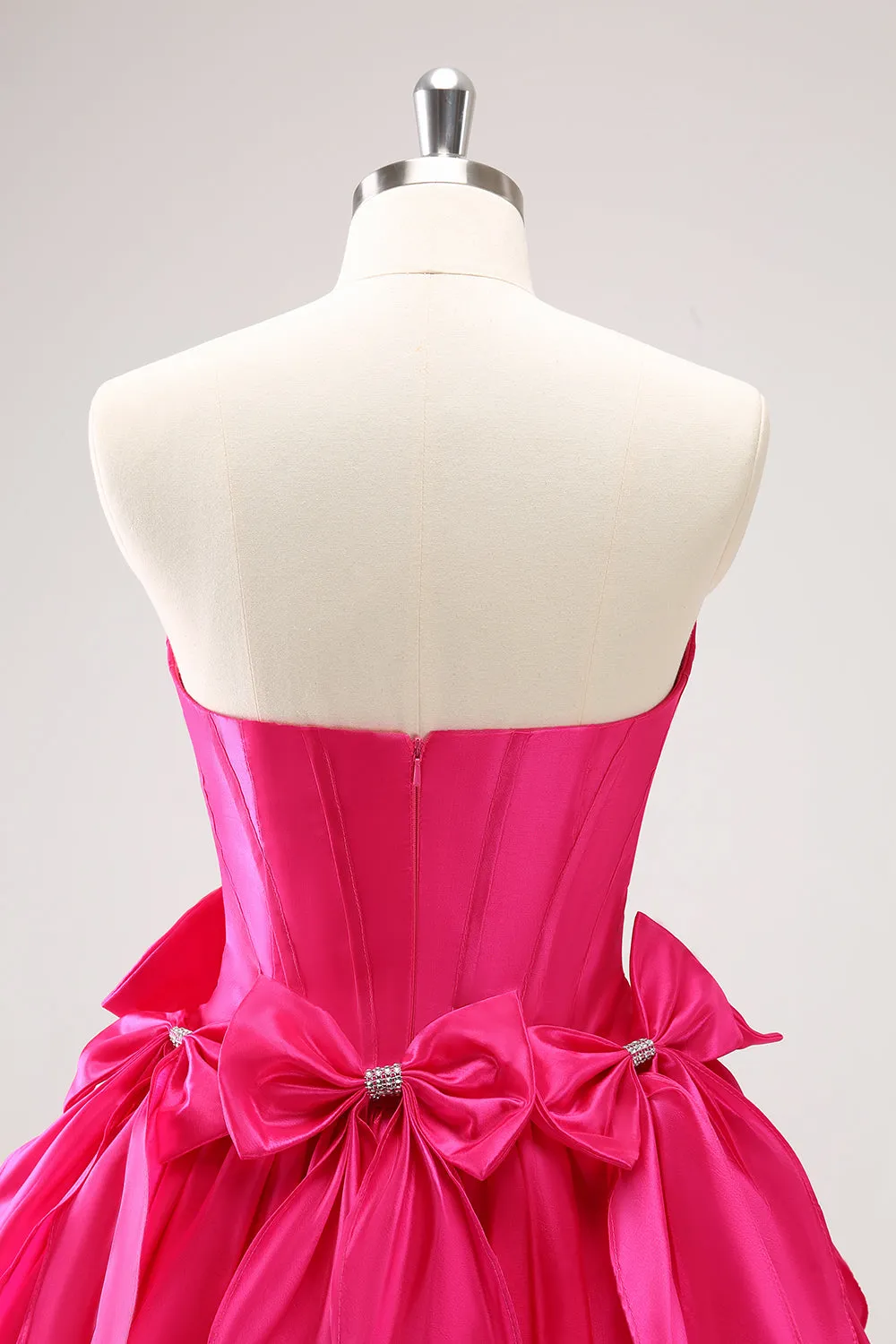 Fuchsia A Line Strapless Corset Short Homecoming Dress With Bows sold by Zapaka product image thumbnail 5