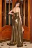 Sparkly Mermaid Golden Metallic Long Prom Dress with Slit sold by Zapaka