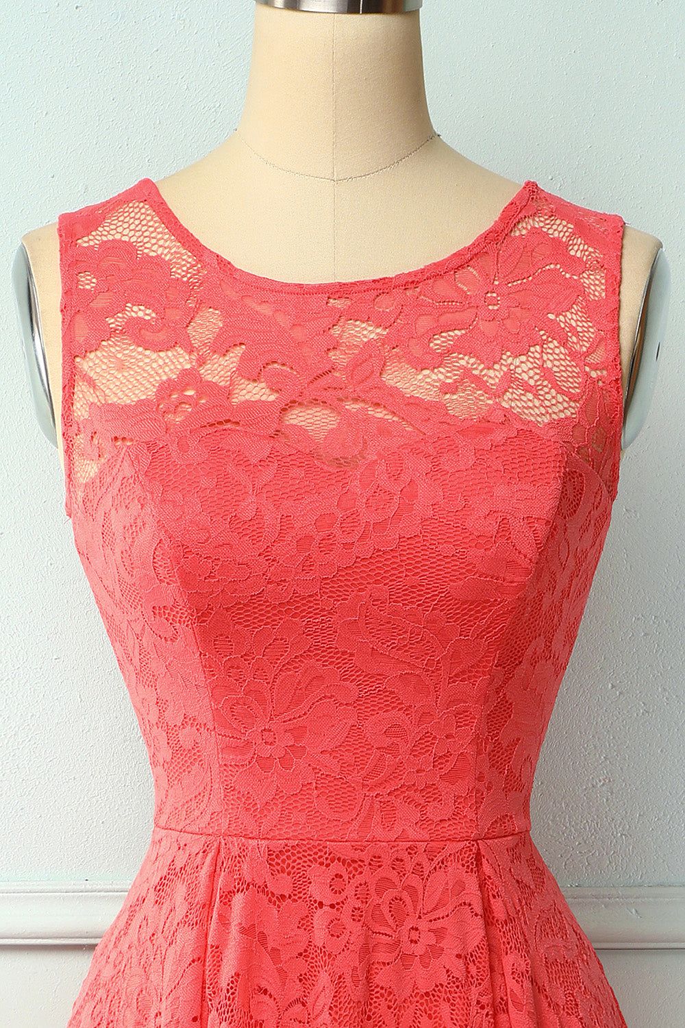 Coral High Low Lace Party Dress sold by Zapaka product image thumbnail 3