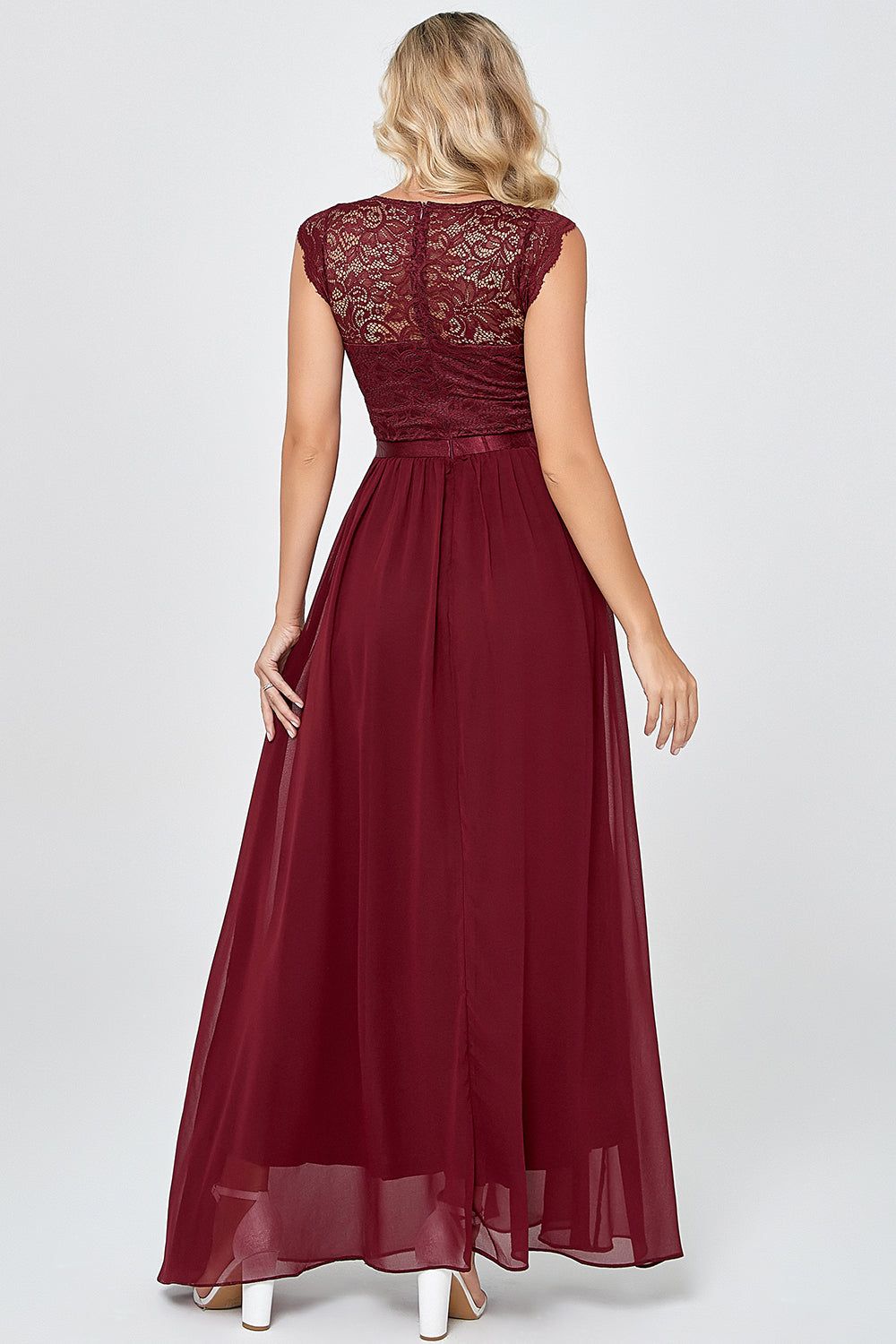 Burgundy Long Chiffon Formal Party Dress with Lace sold by Zapaka product image thumbnail 2