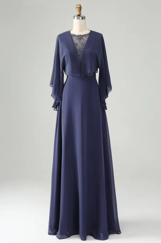 Sparkly Twilight A Line Beaded Mother of Bride Dress with Shawl made by Zapaka