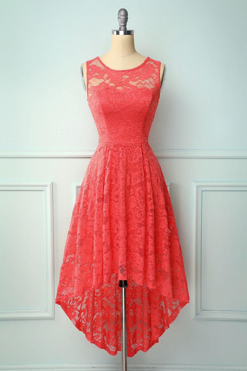 Coral High Low Lace Party Dress sold by Zapaka