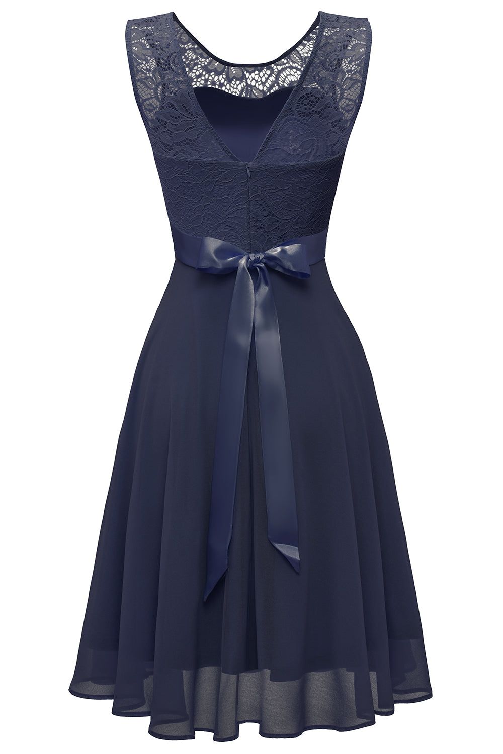 Navy Round Neck Lace Dress with Open Back sold by Zapaka product image thumbnail 2