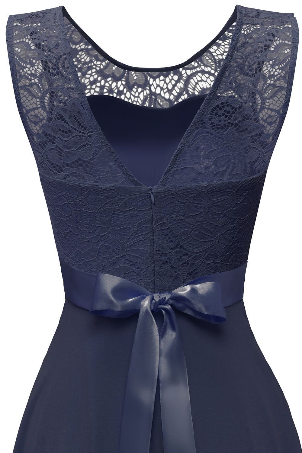Navy Round Neck Lace Dress with Open Back sold by Zapaka product image thumbnail 5