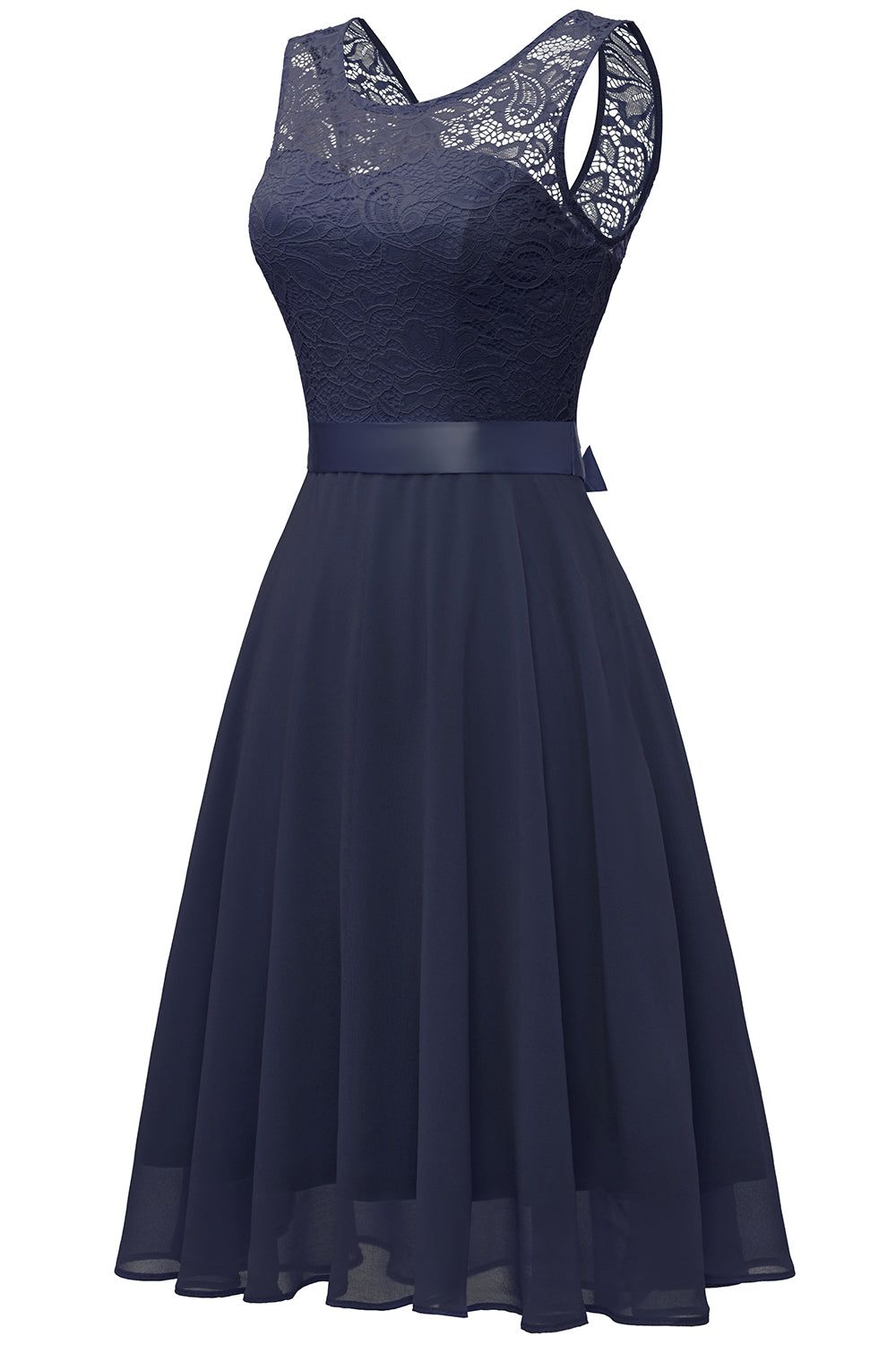 Navy Round Neck Lace Dress with Open Back sold by Zapaka product image thumbnail 3