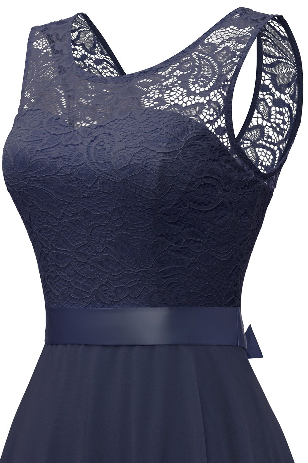 Navy Round Neck Lace Dress with Open Back sold by Zapaka product image thumbnail 4