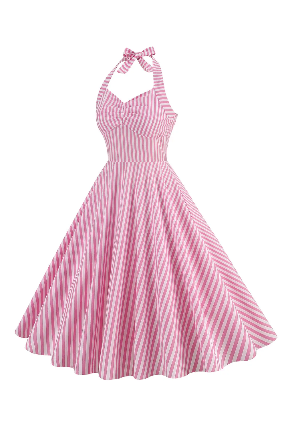 Pink Stripes Halter Swing 1950s Dress sold by Zapaka product image thumbnail 3