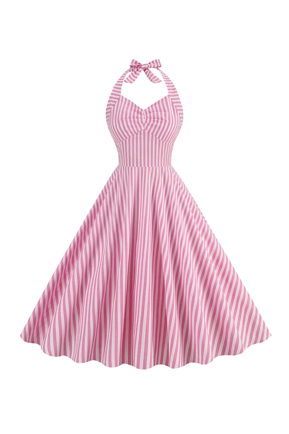 Pink Stripes Halter Swing 1950s Dress sold by Zapaka