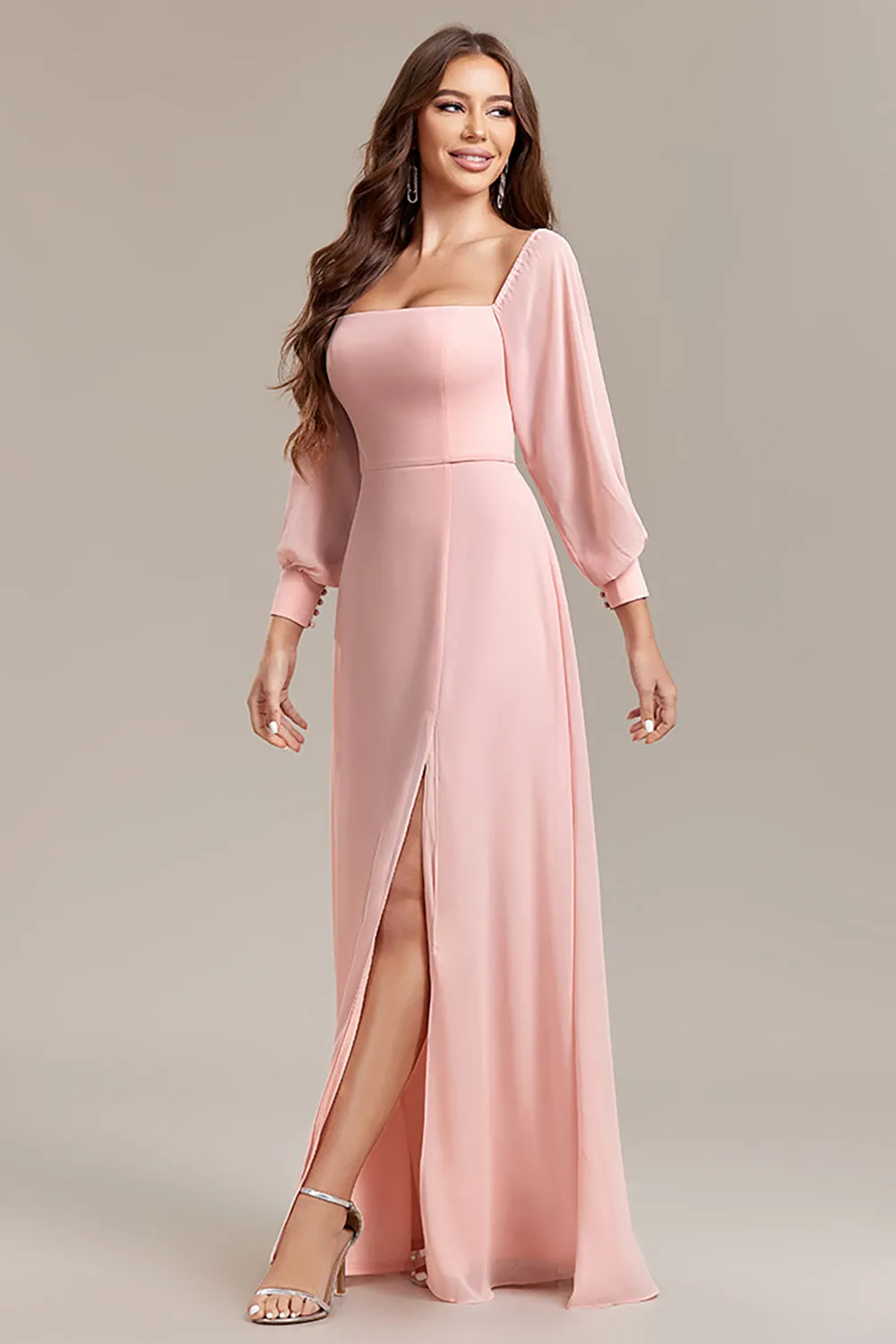 Blush A-Line Off the Shoulder Long Formal Dress with Slit sold by Zapaka product image thumbnail 3