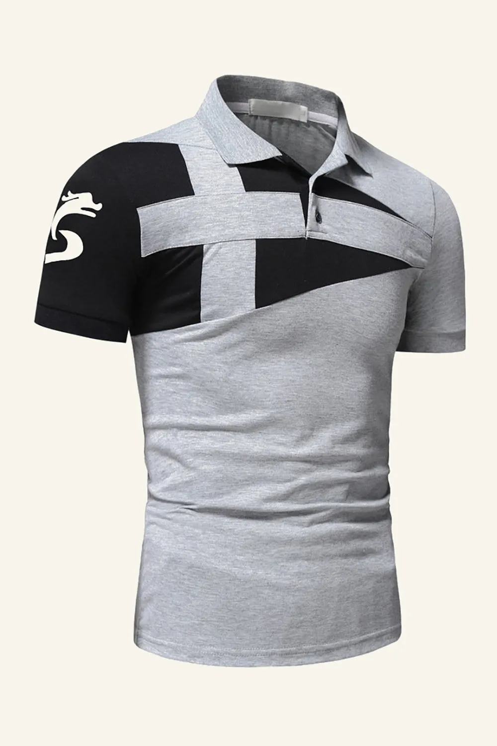 Black and Grey Regular Fit Collared Patchwork Men's Polo Shirt sold by Zapaka product image thumbnail 3