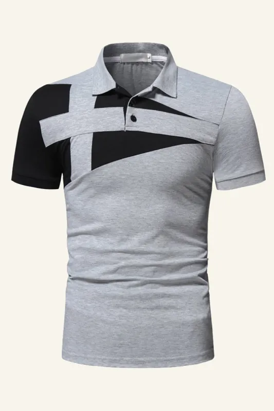 Black and Grey Regular Fit Collared Patchwork Men's Polo Shirt sold by Zapaka