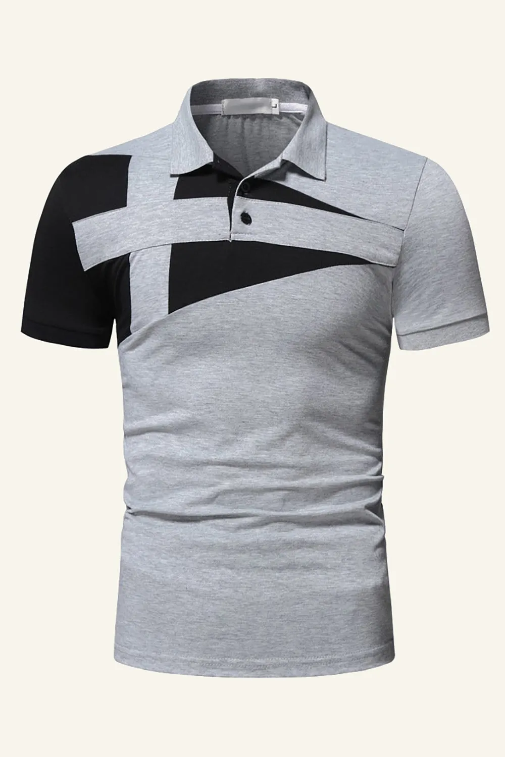Black and Grey Regular Fit Collared Patchwork Men's Polo Shirt sold by Zapaka