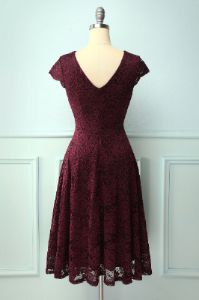 Burgundy V Neck Midi Lace sold by Zapaka
