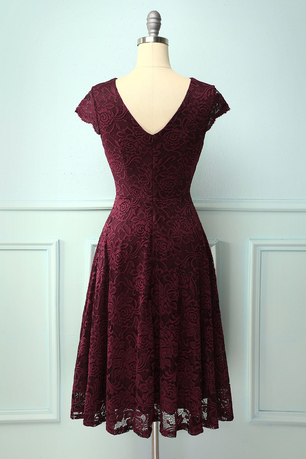 Burgundy V Neck Midi Lace sold by Zapaka product image thumbnail 2