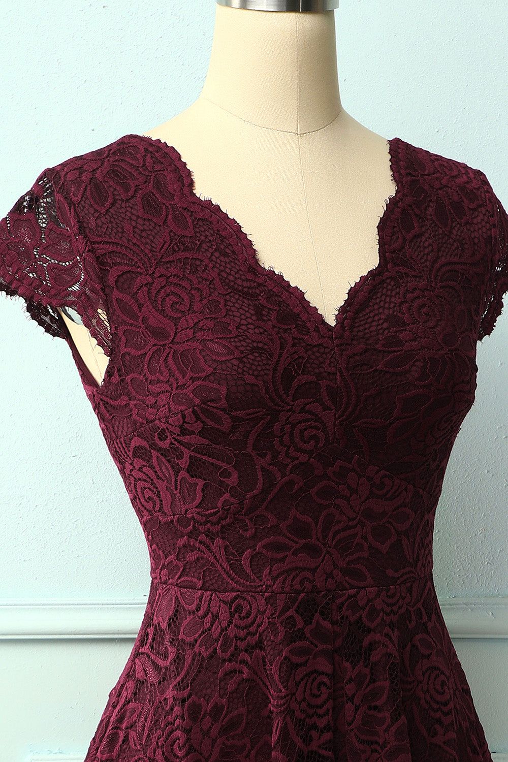 Burgundy V Neck Midi Lace sold by Zapaka product image thumbnail 3