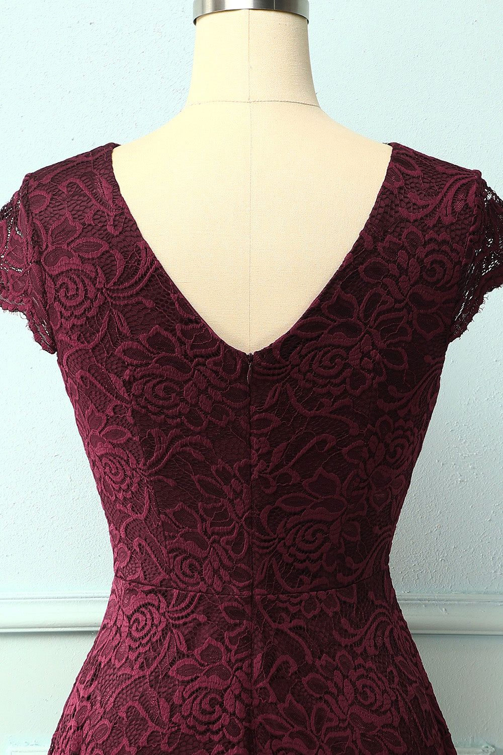 Burgundy V Neck Midi Lace sold by Zapaka product image thumbnail 4