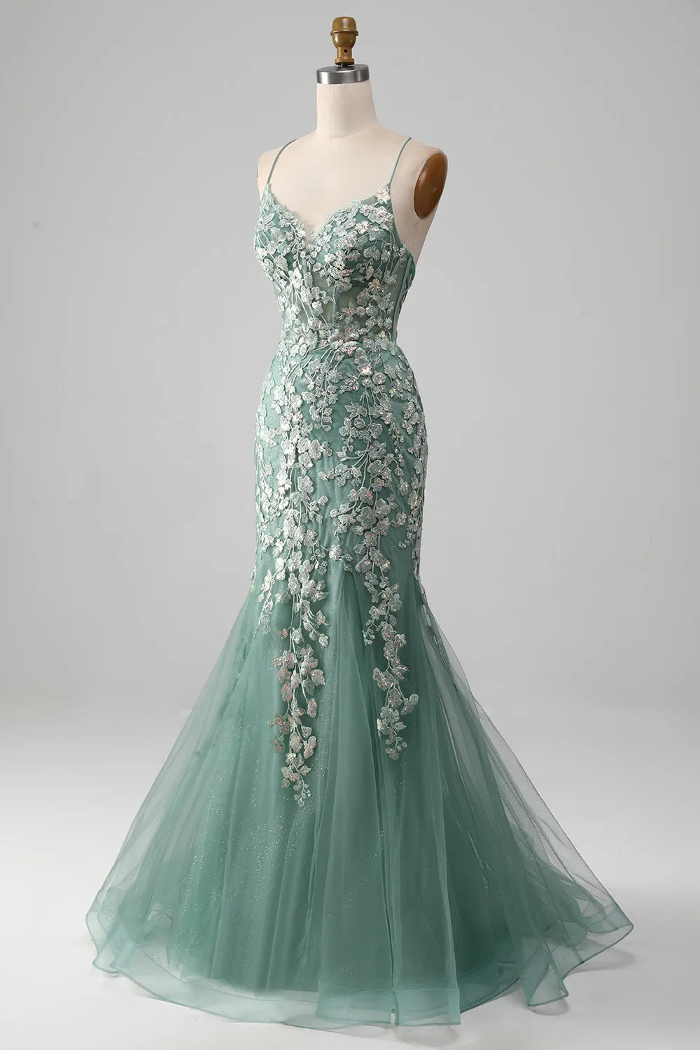 Mermaid Lace-Up Back Light Green Prom Dress with Appliques sold by Zapaka product image thumbnail 3