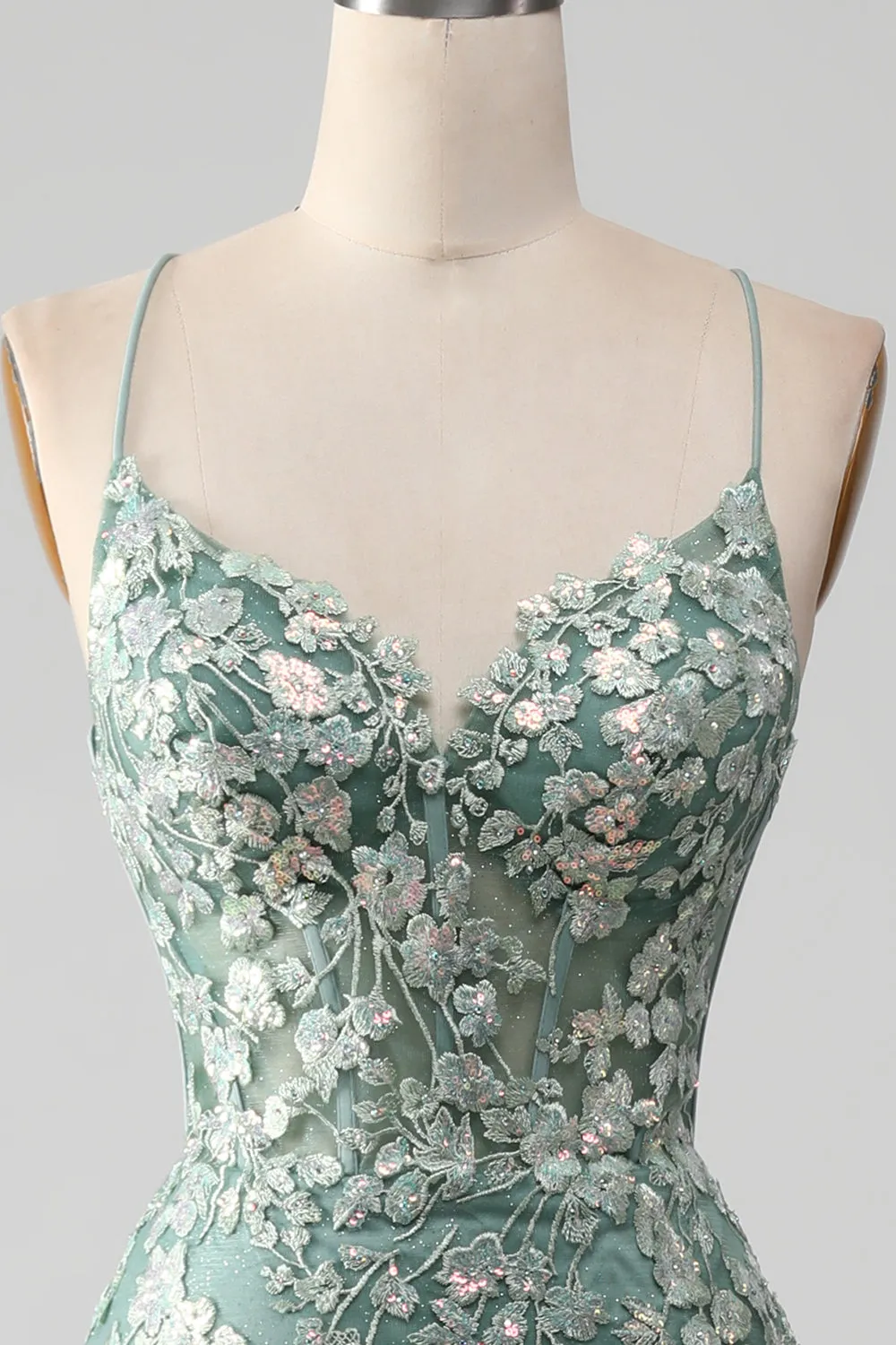 Mermaid Lace-Up Back Light Green Prom Dress with Appliques sold by Zapaka product image thumbnail 4