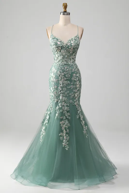 Mermaid Lace-Up Back Light Green Prom Dress with Appliques sold by Zapaka