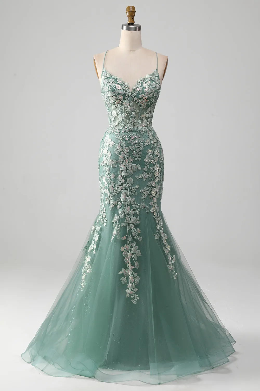 Mermaid Lace-Up Back Light Green Prom Dress with Appliques sold by Zapaka