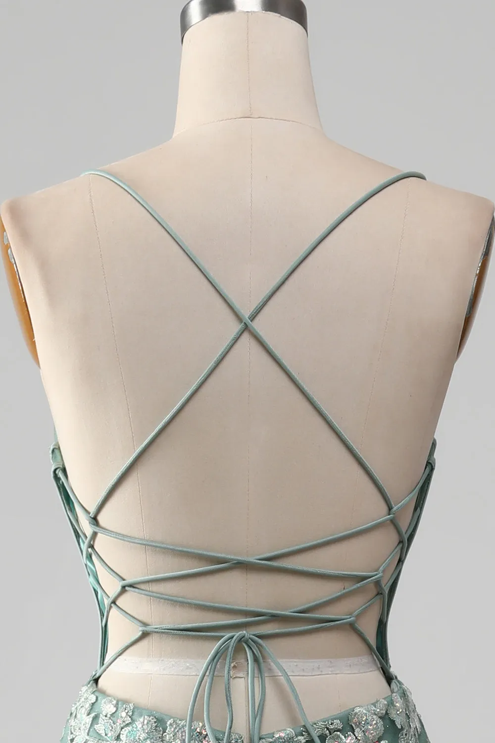 Mermaid Lace-Up Back Light Green Prom Dress with Appliques sold by Zapaka product image thumbnail 5