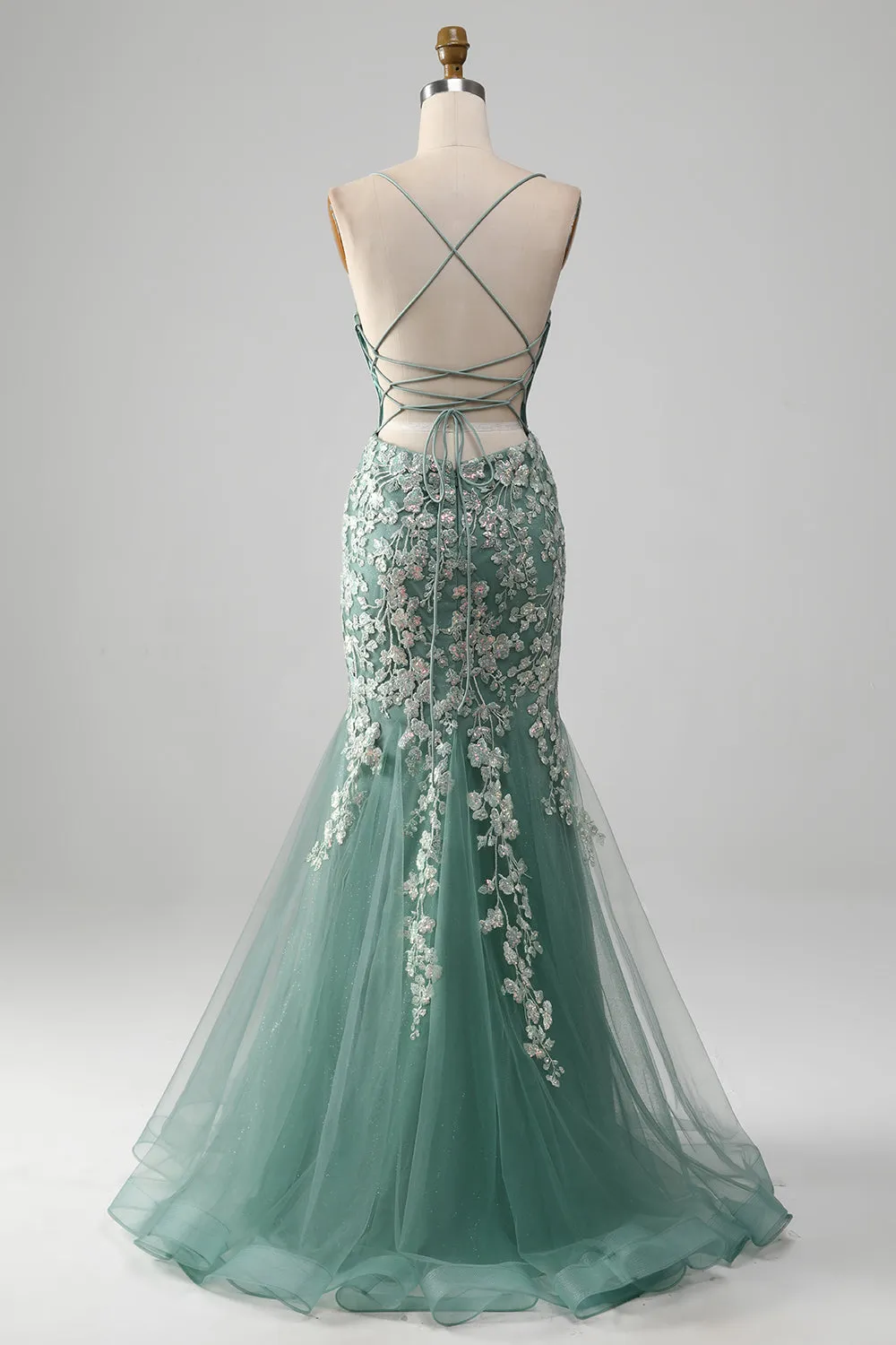 Mermaid Lace-Up Back Light Green Prom Dress with Appliques sold by Zapaka product image thumbnail 2