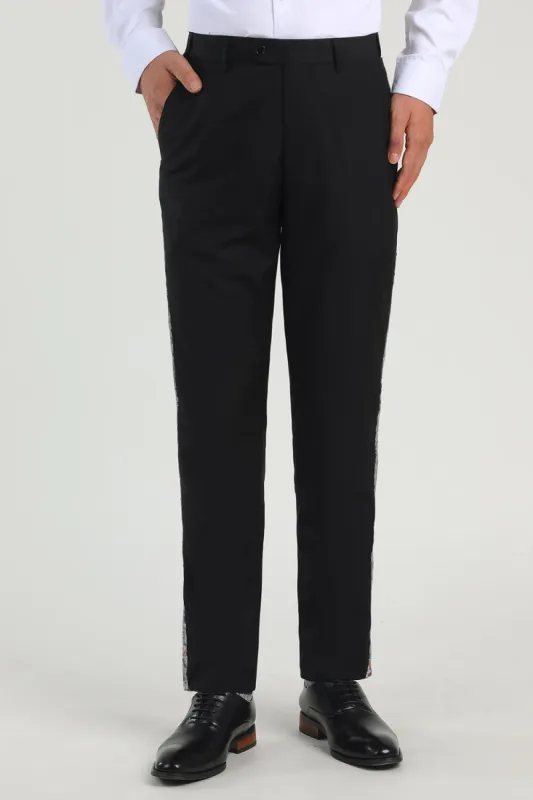 Black Straight Leg Men's Suits Pants with Beading sold by Zapaka