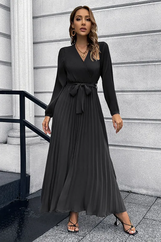 Long Sleeves Black Casual Dress with Sash sold by Zapaka