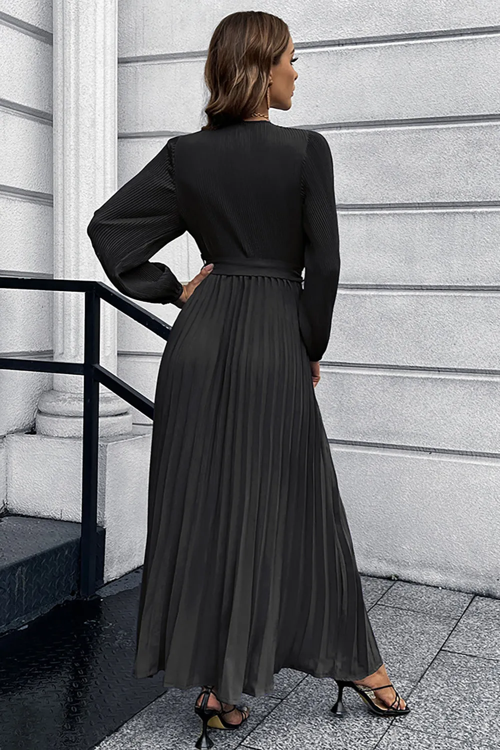 Long Sleeves Black Casual Dress with Sash sold by Zapaka product image thumbnail 2