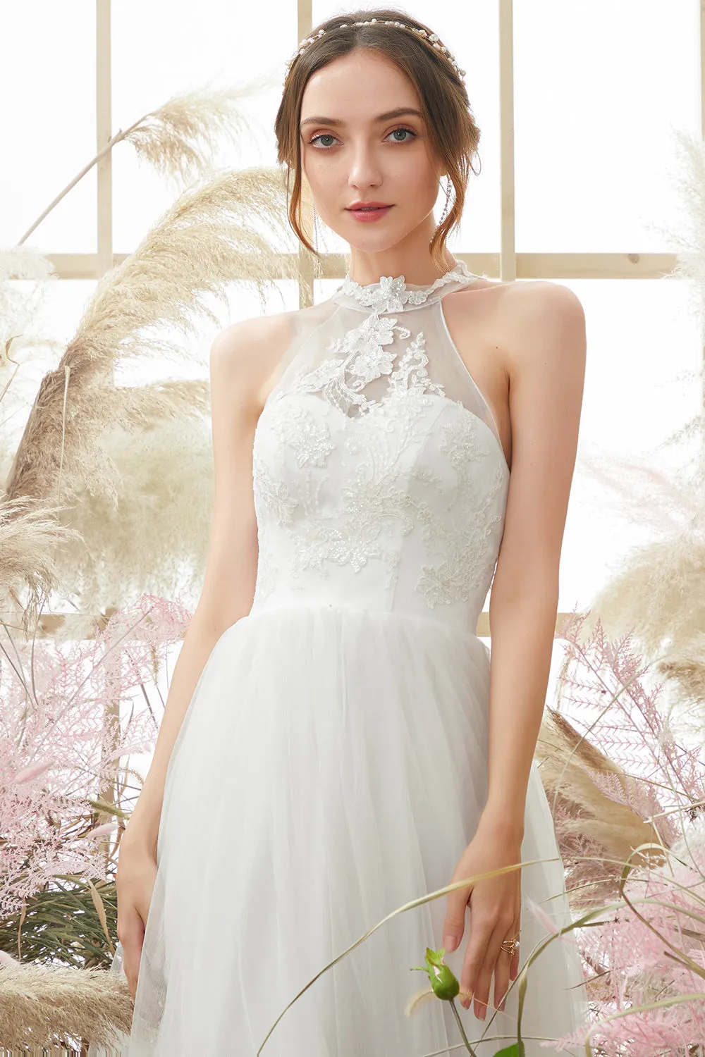 White Halter Neck Wedding Dress sold by Zapaka product image thumbnail 3