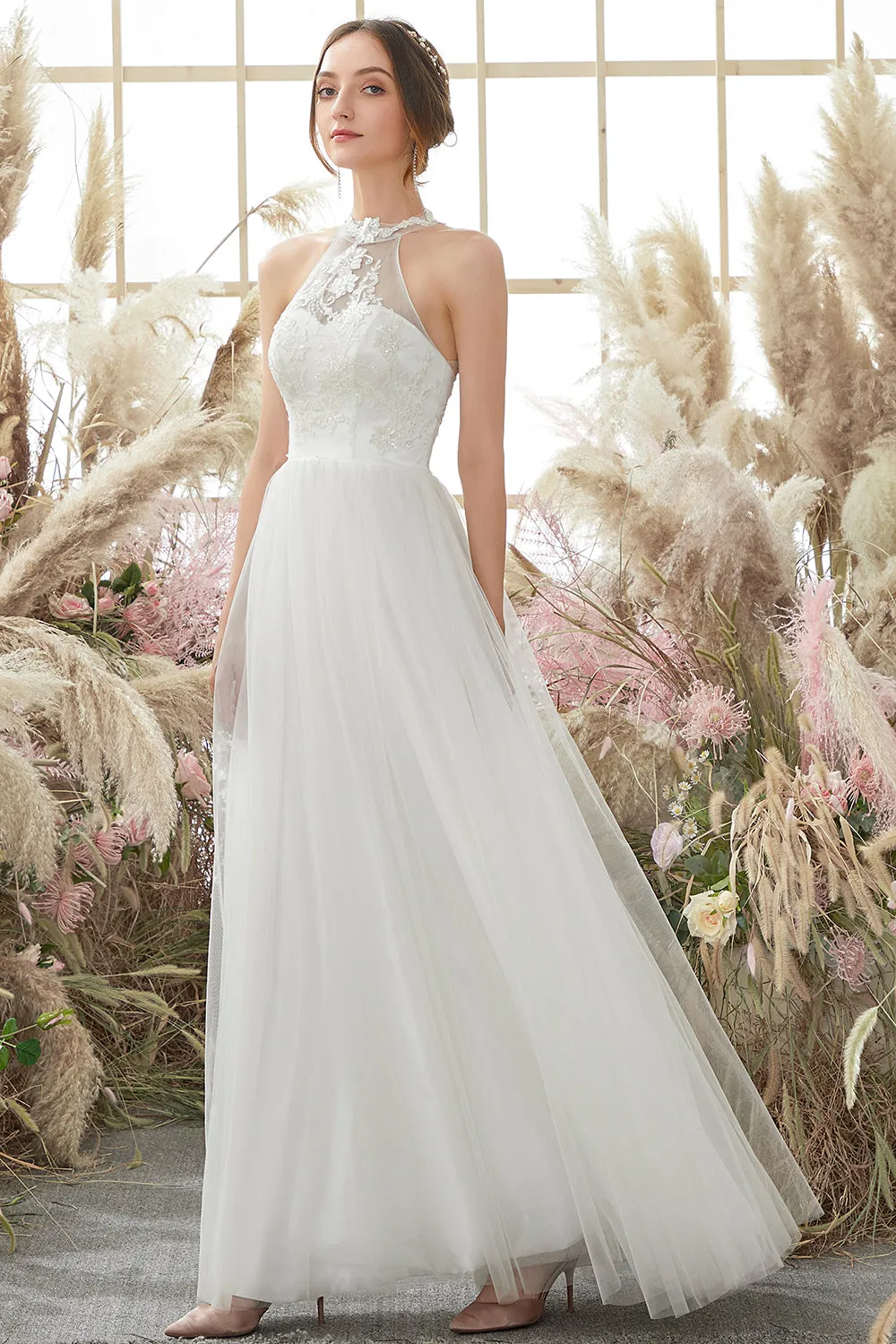 White Halter Neck Wedding Dress sold by Zapaka