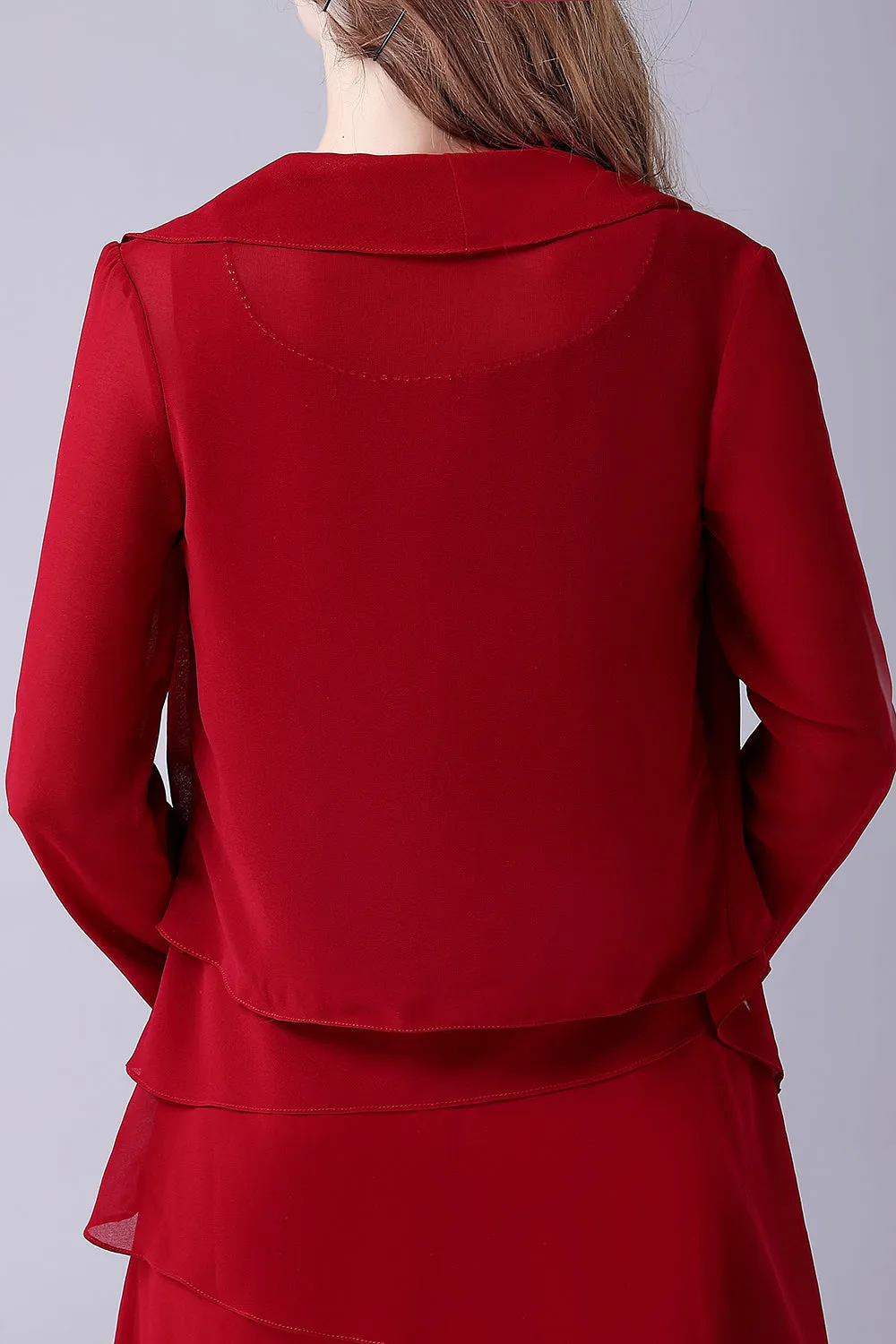 Burgundy A-Line Scoop Neck Chiffon Floor-Length Mother Of the Bride Dress sold by Zapaka product image thumbnail 5