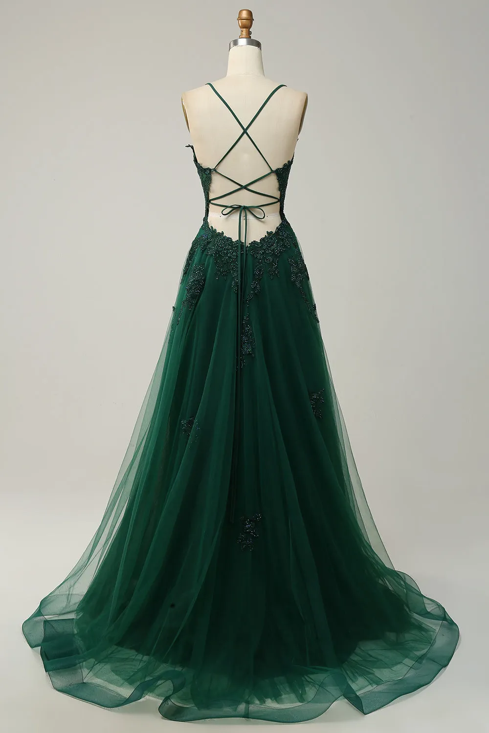A Line Spaghetti Straps Dark Green Long Prom Dress with Criss Cross Back sold by Zapaka product image thumbnail 2