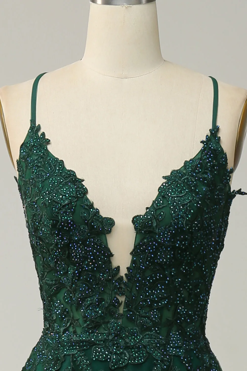 A Line Spaghetti Straps Dark Green Long Prom Dress with Criss Cross Back sold by Zapaka product image thumbnail 4