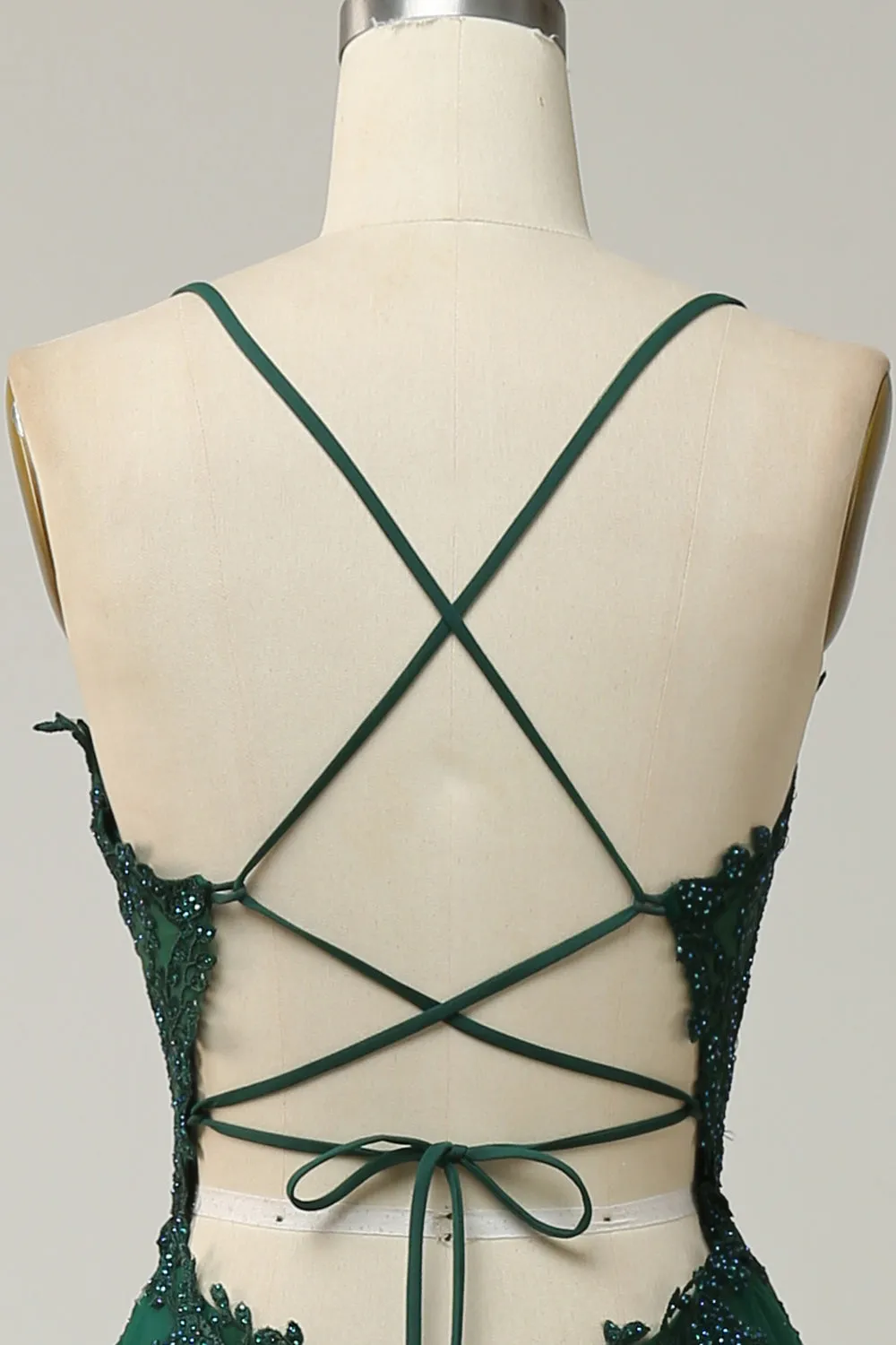 A Line Spaghetti Straps Dark Green Long Prom Dress with Criss Cross Back sold by Zapaka product image thumbnail 5