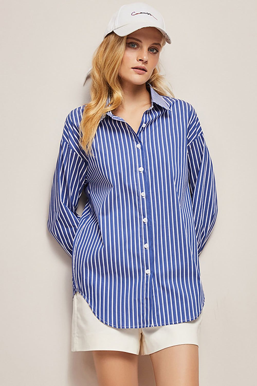Blue Oversized Women Poplin Shirt sold by Zapaka