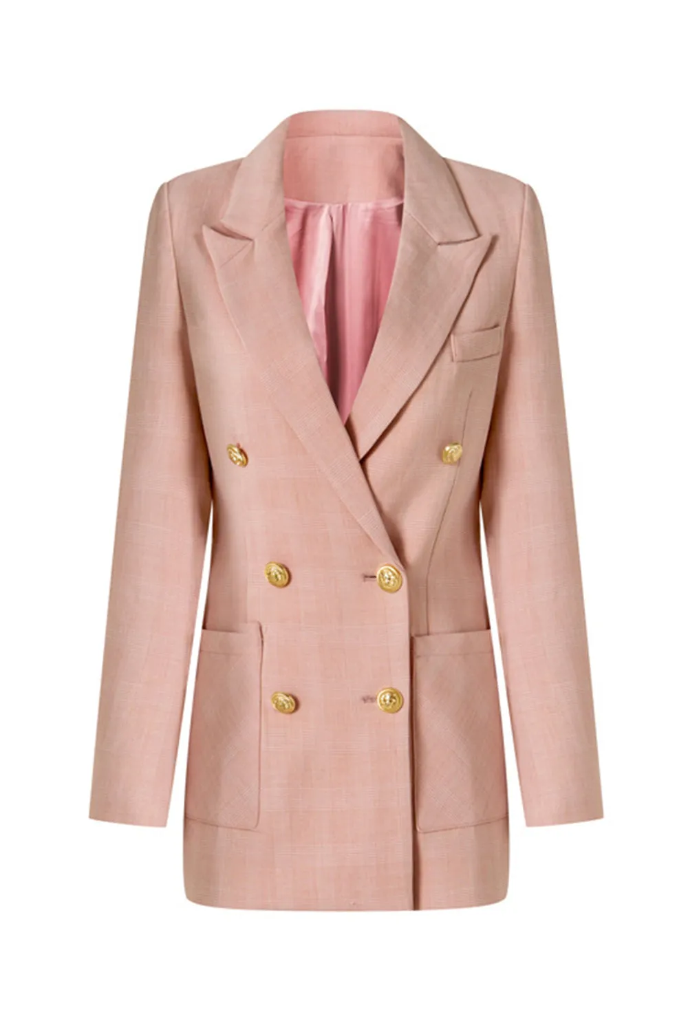 Pink Notched Lapel Double Breasted Women's Blazer sold by Zapaka