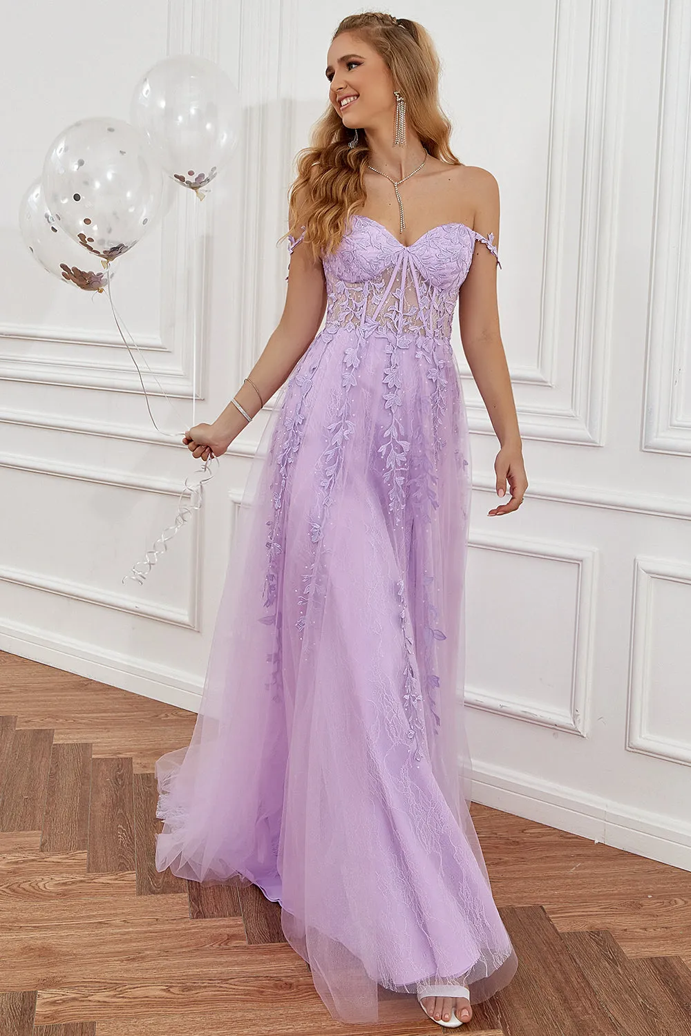 Purple Off the Shoulder Long Prom Dress with Appliques sold by Zapaka product image thumbnail 3