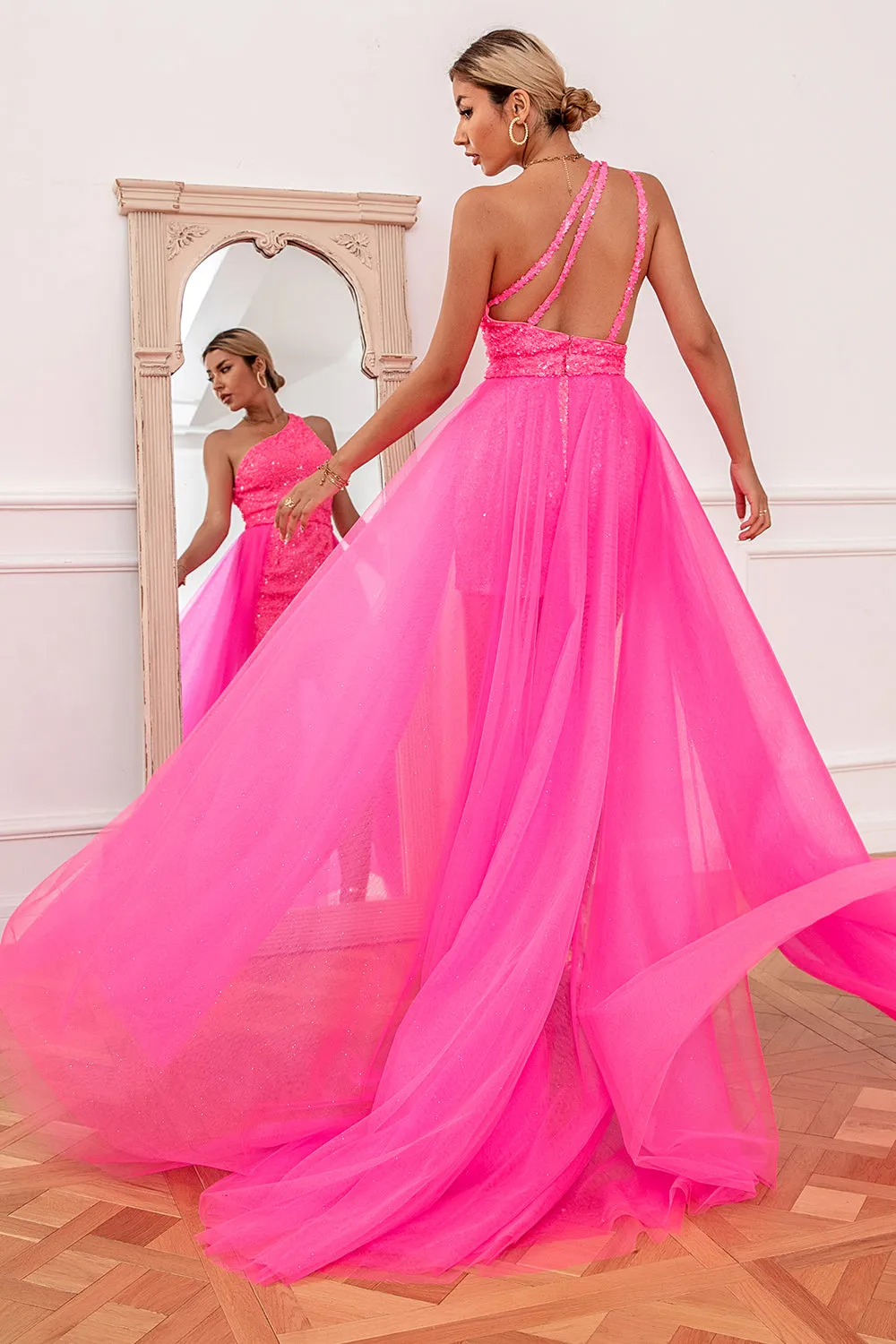 Hot Pink Detchable Train Prom Dress sold by Zapaka product image thumbnail 2